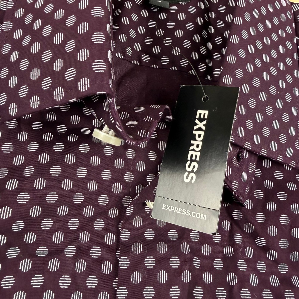 Express Slim 1MX Men Medium Burgundy Polka Dot Long Sleeve Button Down Shirt NWT - Picture 5 of 6